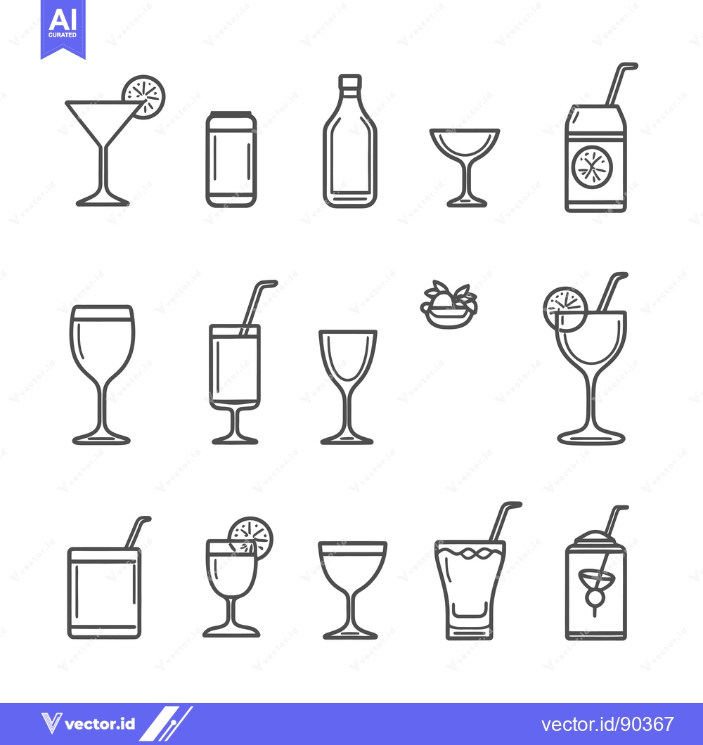 Premium Vector of Outline Icons of Various Drinks with Straws and Garnishes