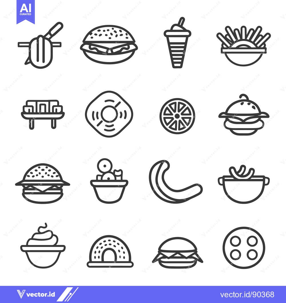 Premium Vector dari Outline Icons of Various Fast Food Items