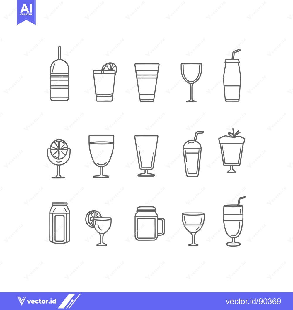 Premium Vector dari Outline Icons of Various Glassware and Containers for Beverages