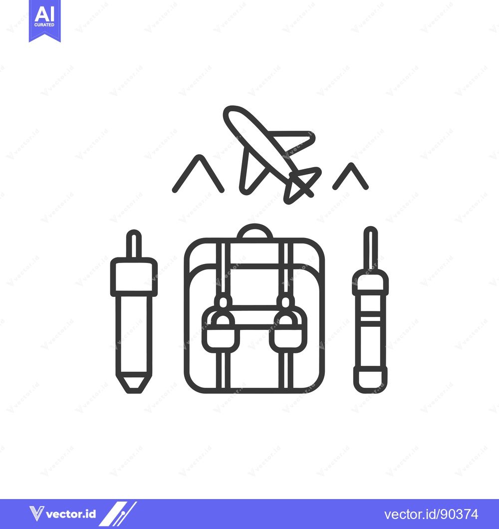 Premium Vector of Outline Illustration of a Backpack, Two Water Bottles, and an Airplane