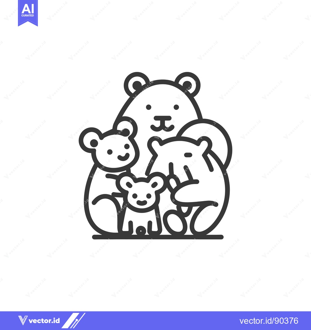 Premium Vector of Outline Illustration of a Bear Family Huddled Together