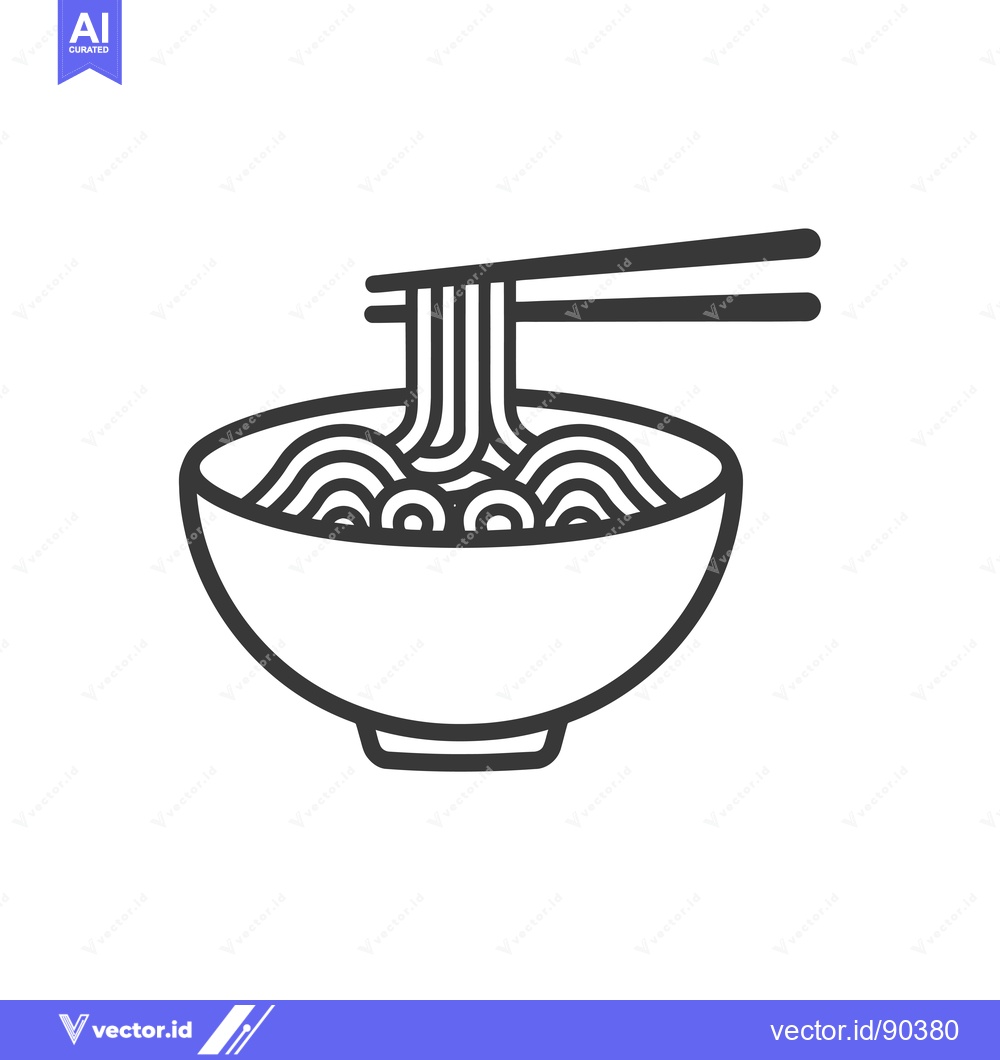 Premium Vector of Outline Illustration of a Bowl of Noodles with Chopsticks