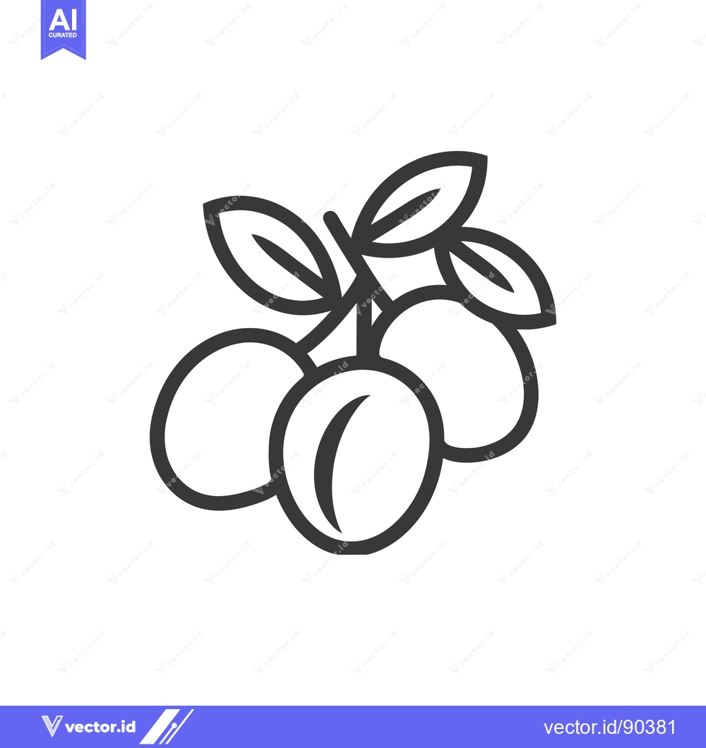 Premium Vector dari Outline Illustration of a Branch of Plums with Leaves
