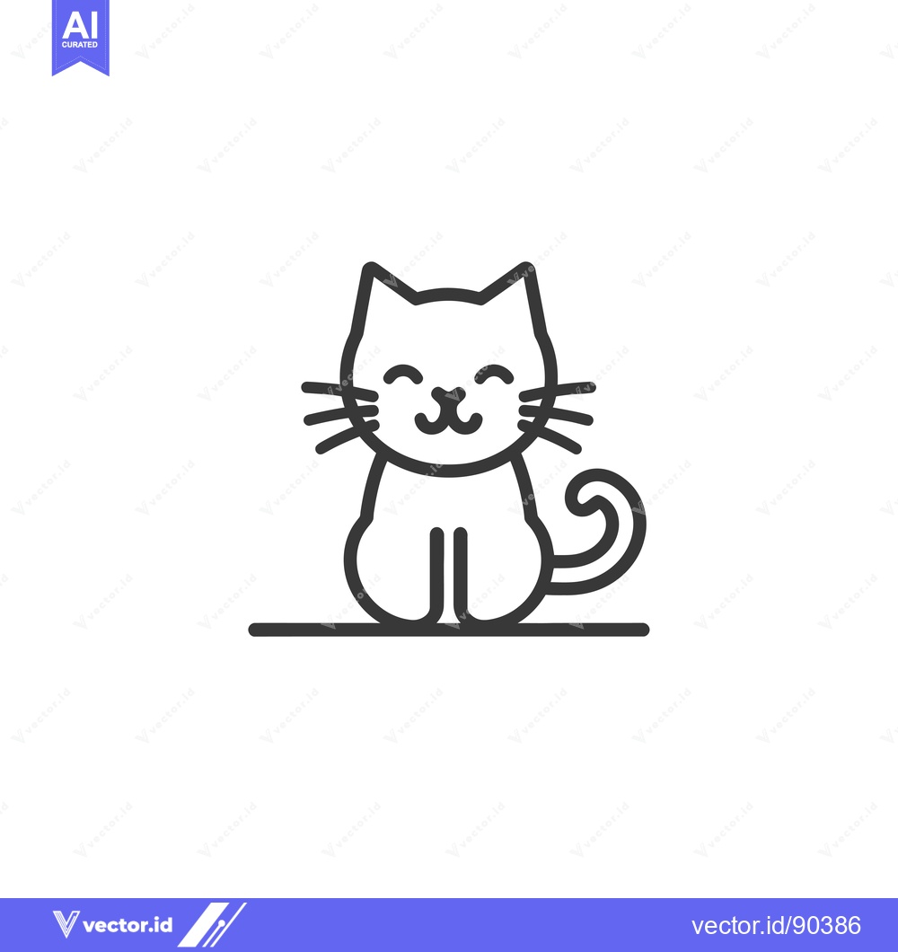 Premium Vector of Outline illustration of a cartoon cat sitting on the ground