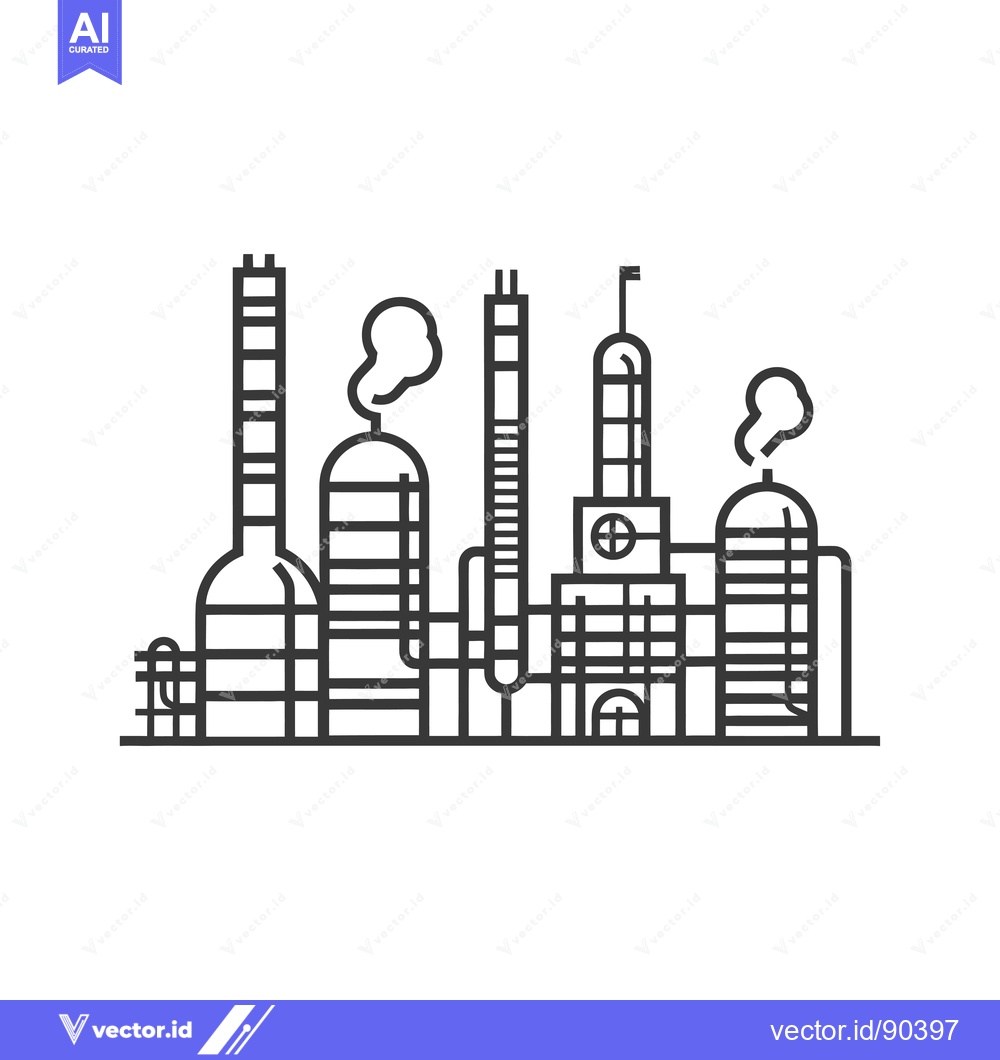 Premium Vector dari Outline Illustration of a Chemical Processing Plant with Smoke Stacks