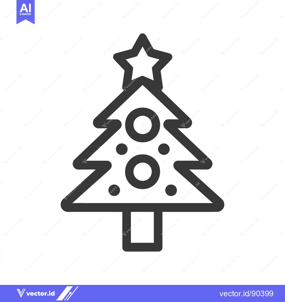 Premium Vector of Outline Illustration of a Christmas Tree with a Star on Top