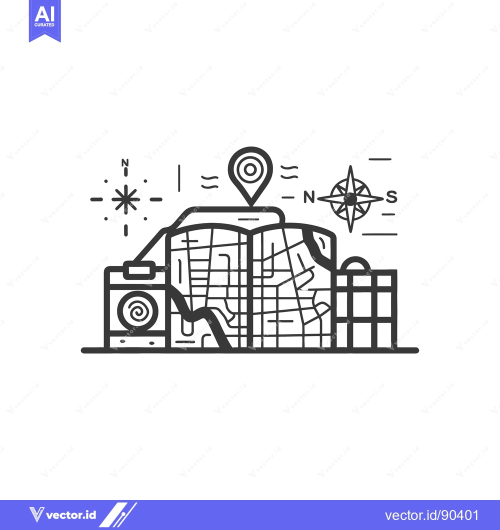 Premium Vector of Outline Illustration of a City Map with Travel Icons