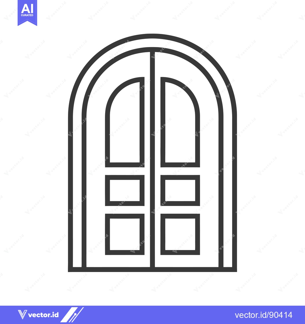 Premium Vector dari Outline Illustration of a Double Arched Door with Panels
