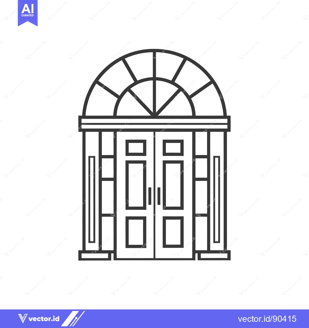Premium Vector dari Outline Illustration of a Double Door with an Arched Window