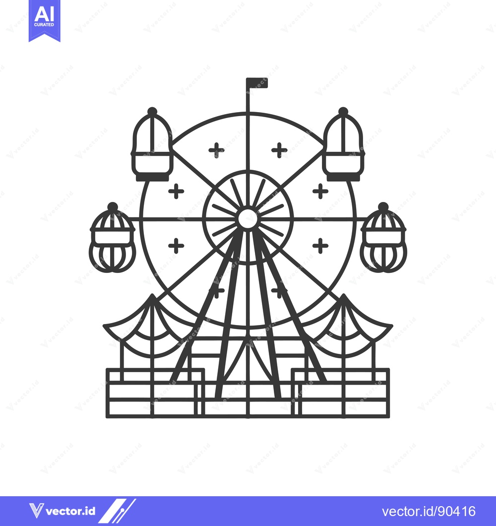 Premium Vector of Outline Illustration of a Ferris Wheel with Four Gondolas
