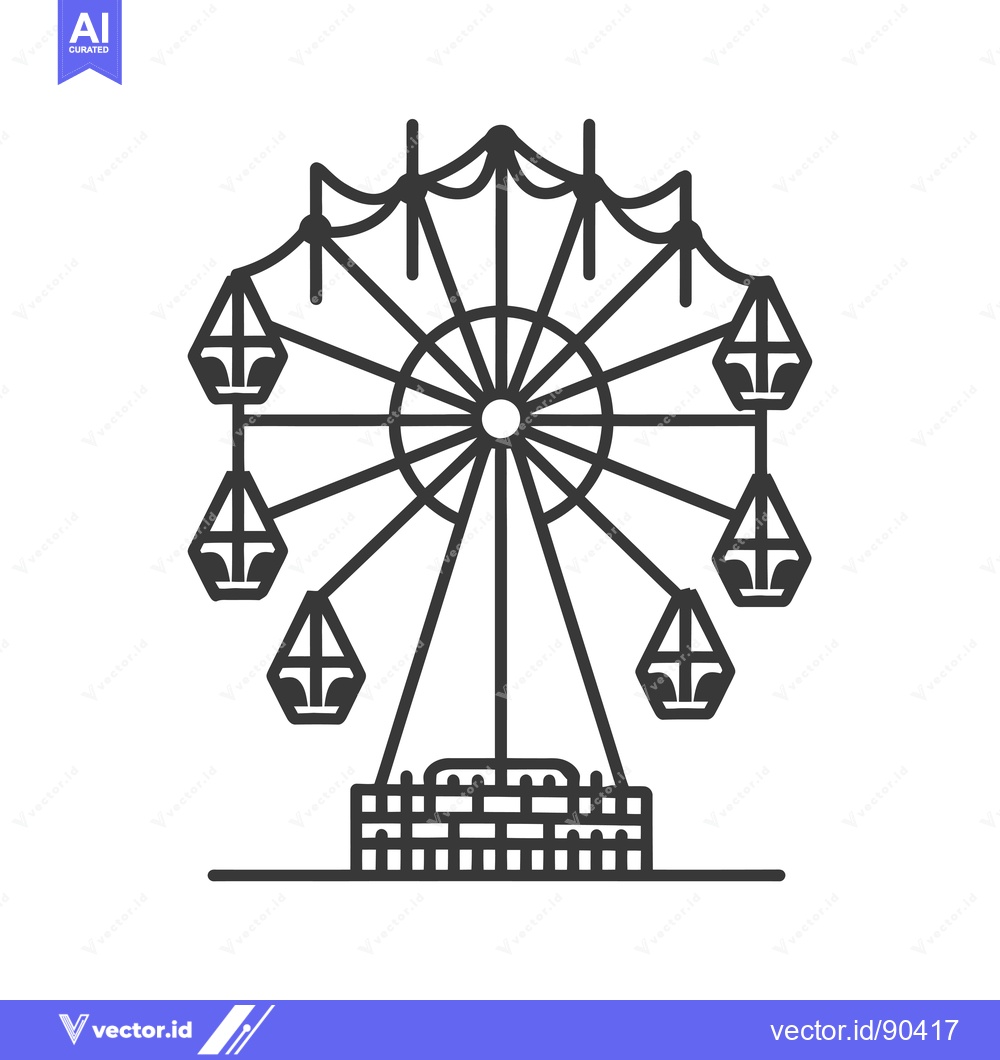 Premium Vector dari Outline Illustration of a Ferris Wheel with Gondolas