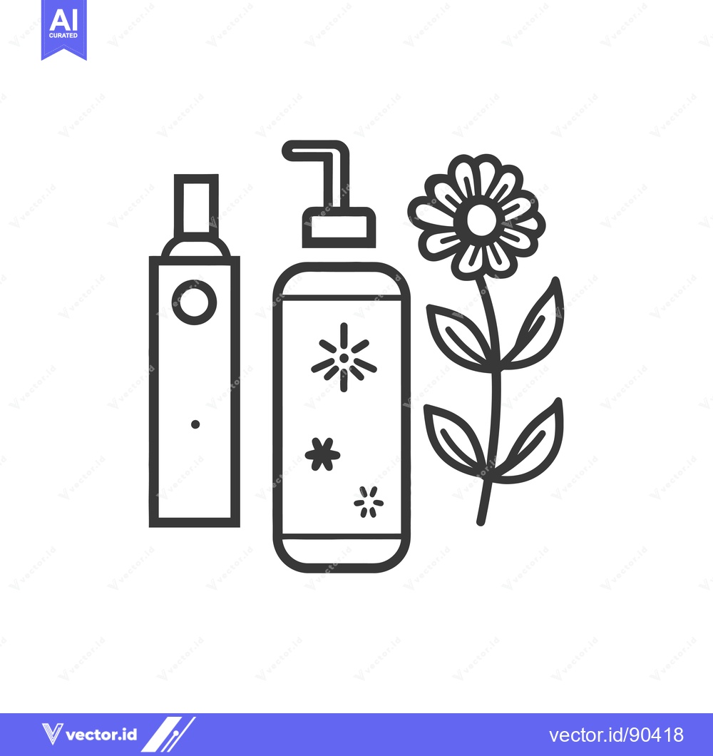 Premium Vector dari Outline illustration of a flower, a bottle of liquid, and a spray bott