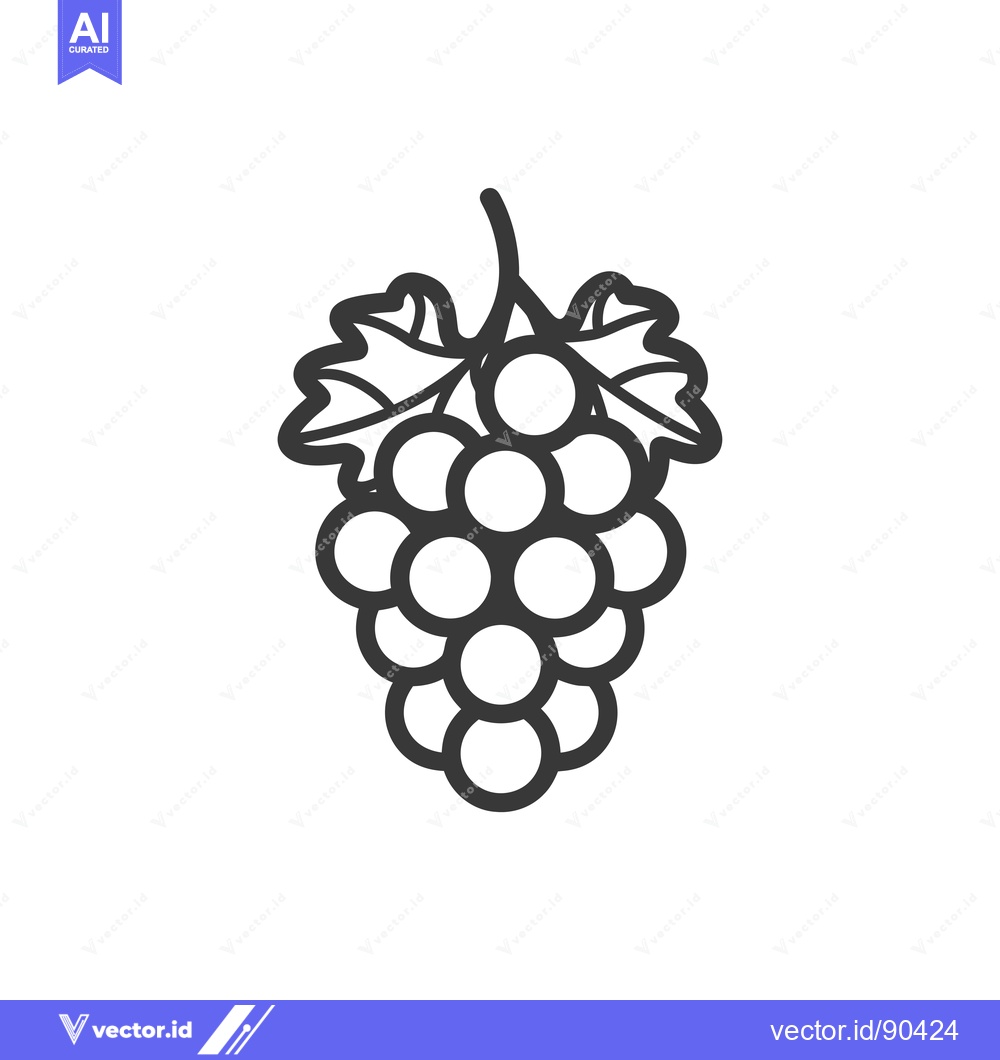 Premium Vector dari Outline Illustration of a Grape Bunch with Leaves