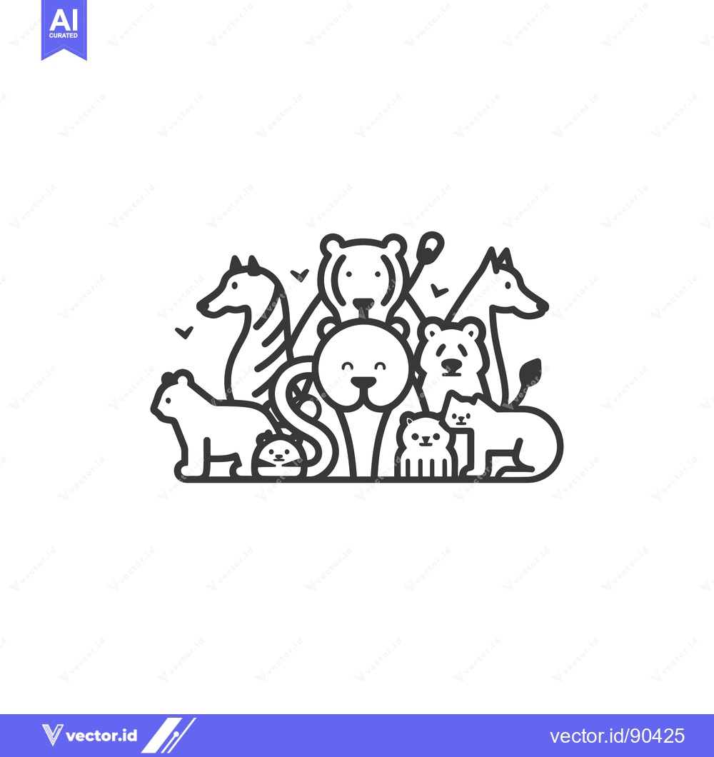 Premium Vector dari Outline Illustration of a Group of Animals