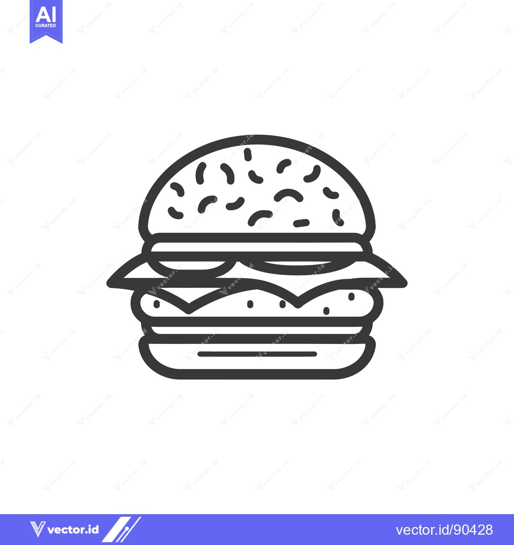 Premium Vector of Outline illustration of a hamburger with sesame seed bun