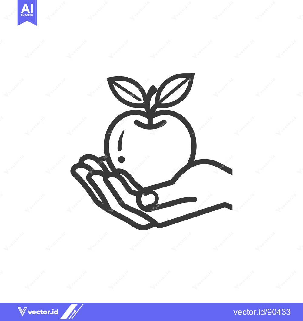 Premium Vector dari Outline Illustration of a Hand Holding an Apple with a Stem and Leaves