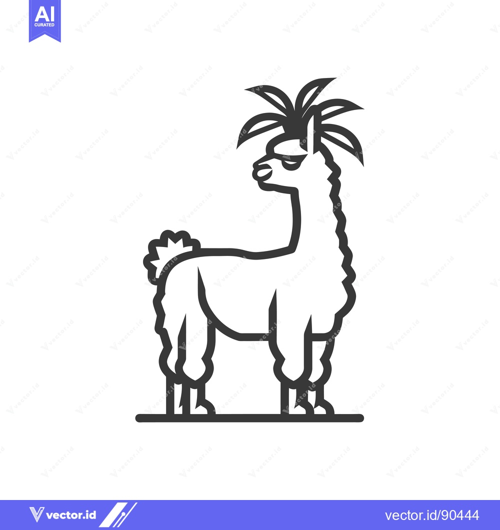 Premium Vector dari Outline Illustration of a Llama with a Palm Tree on its Head