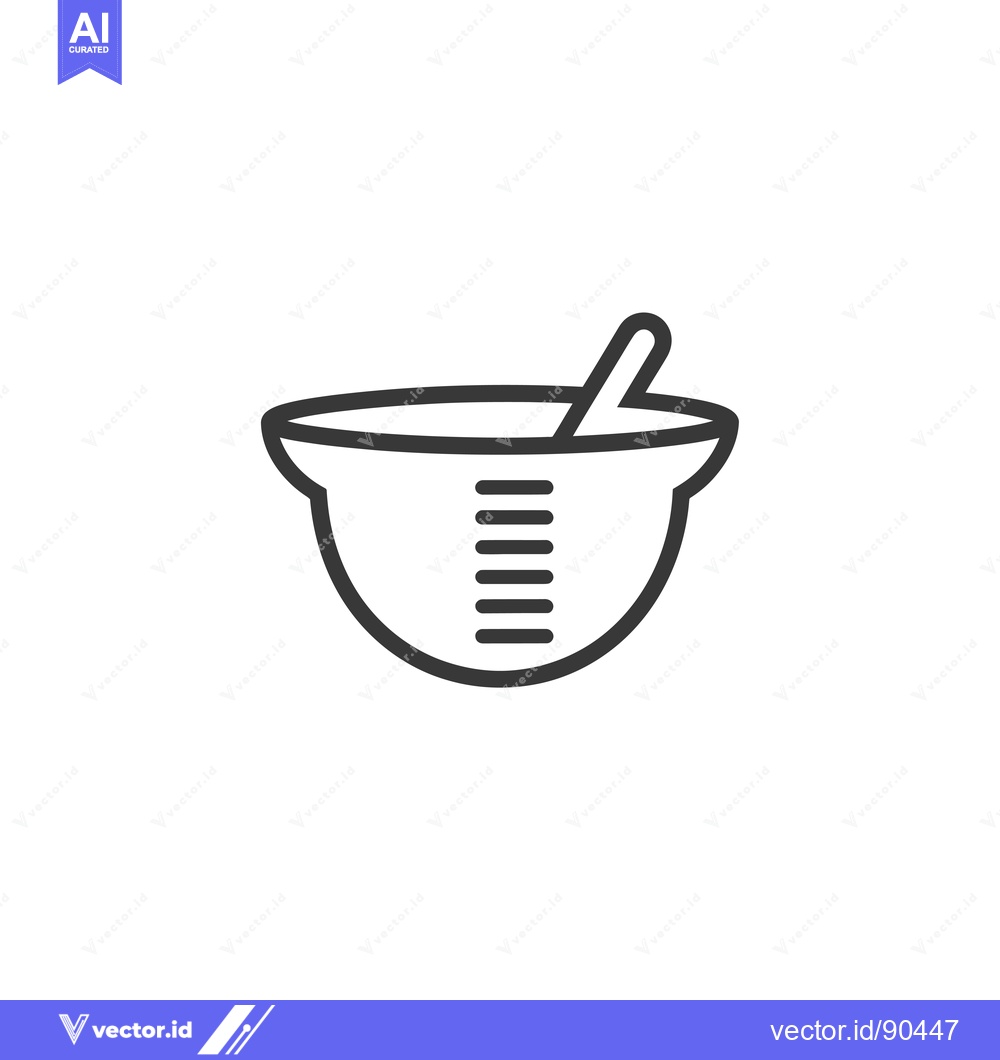 Premium Vector of Outline Illustration of a Mixing Bowl with a Spoon