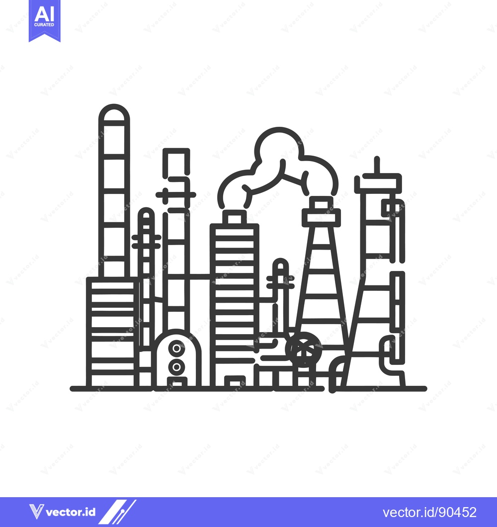 Premium Vector dari Outline Illustration of an Industrial Complex with Smoke Stacks
