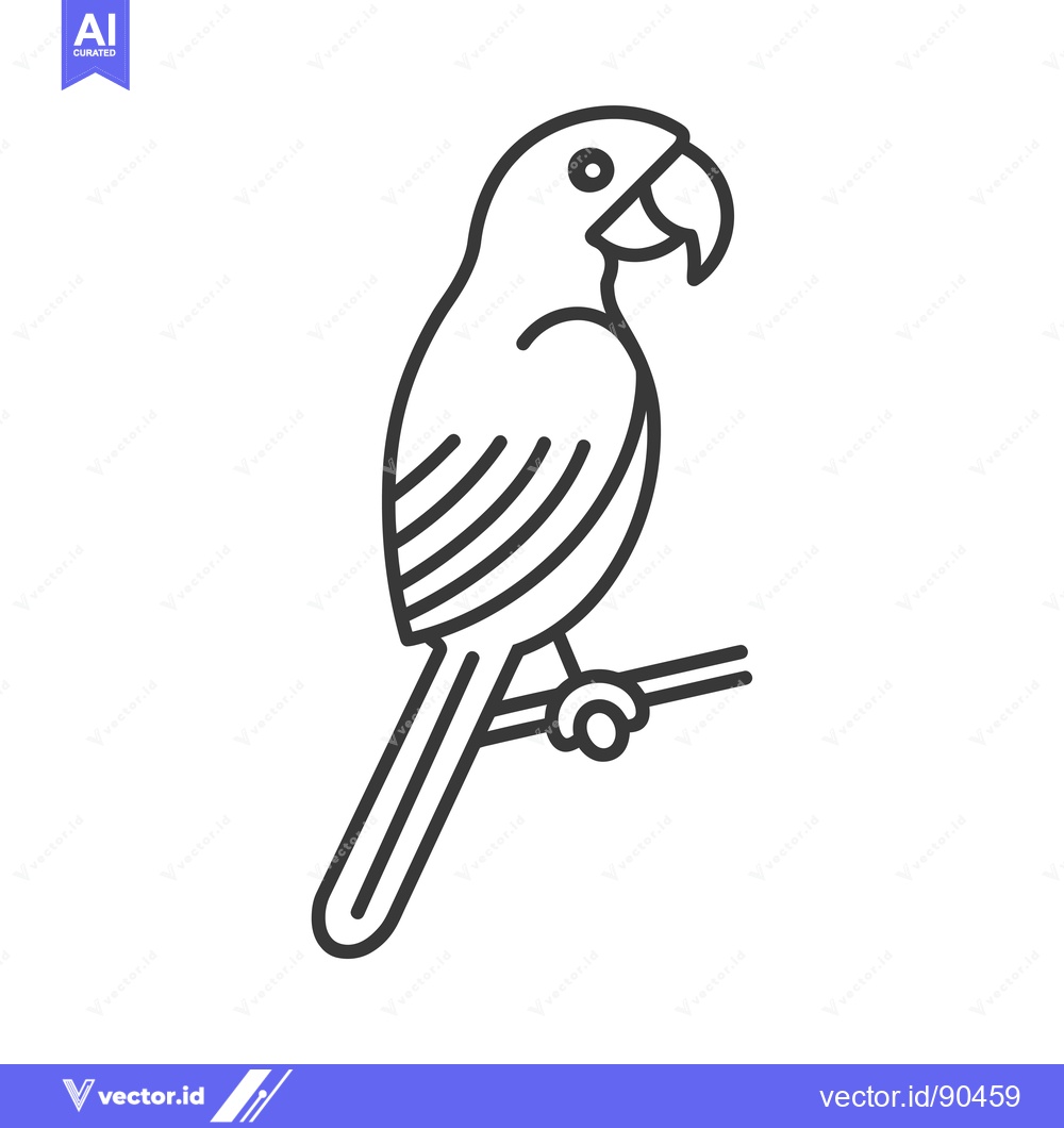 Premium Vector of Outline Illustration of a Parrot Perched on a Branch