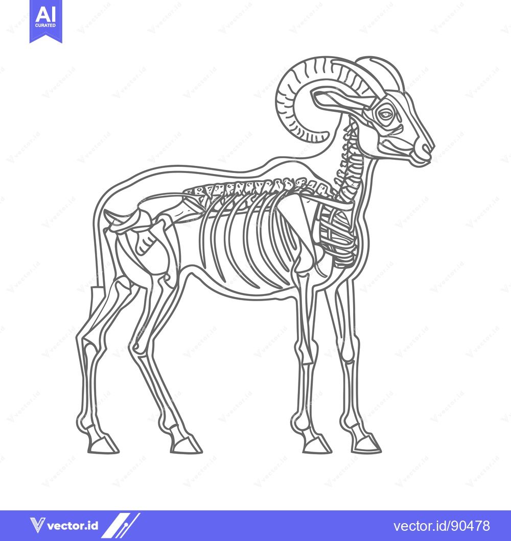 Premium Vector of Outline Illustration of a Ram's Skeleton