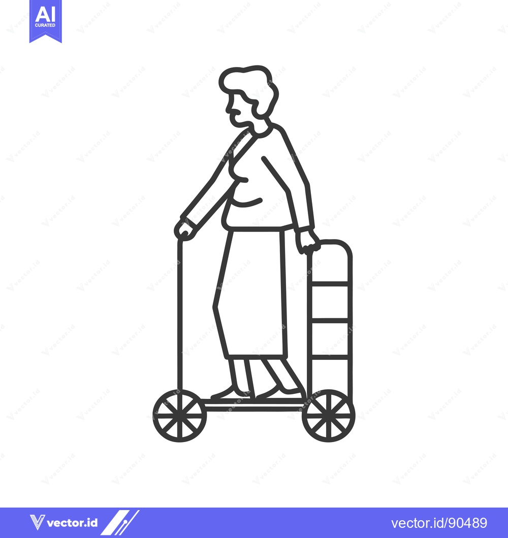 Premium Vector of Outline Illustration of a Senior Woman Riding a Scooter