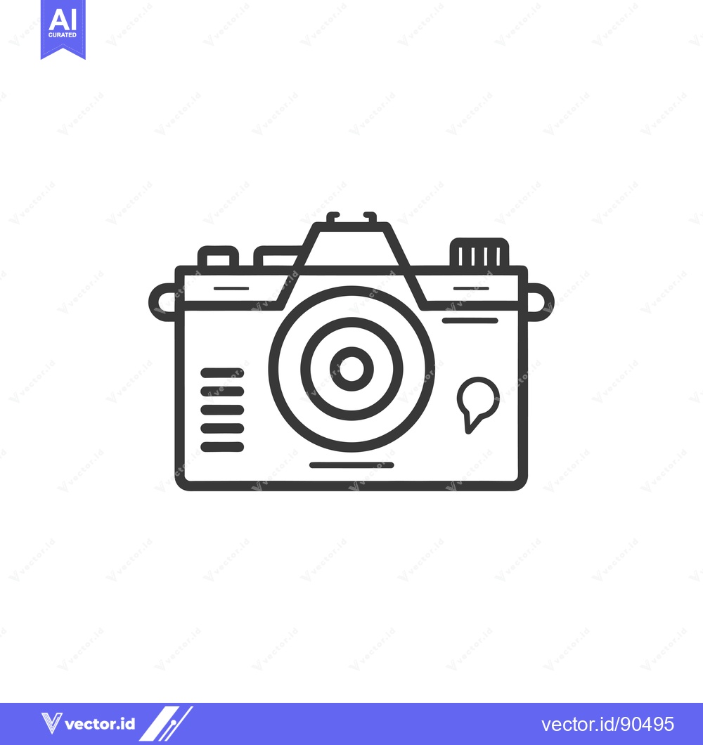 Premium Vector of Outline Illustration of a Simple Camera with a Lens and a Speech Bubbl