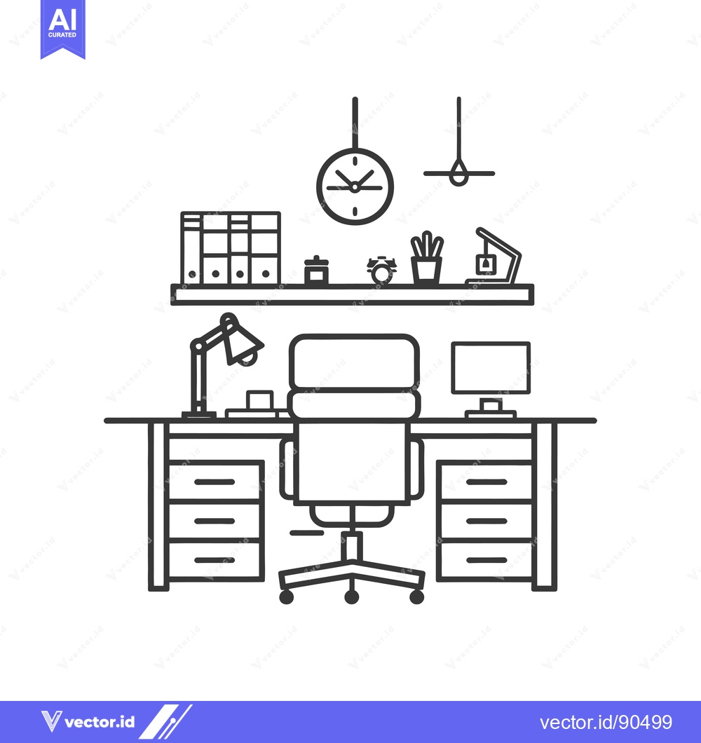 Premium Vector dari Outline illustration of a simple office desk and chair setup