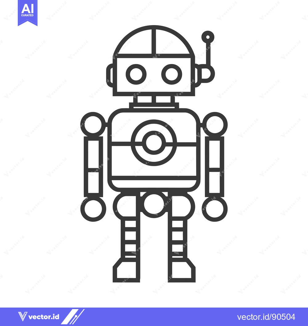 Premium Vector dari Outline Illustration of a Simple Robot with a Rounded Head