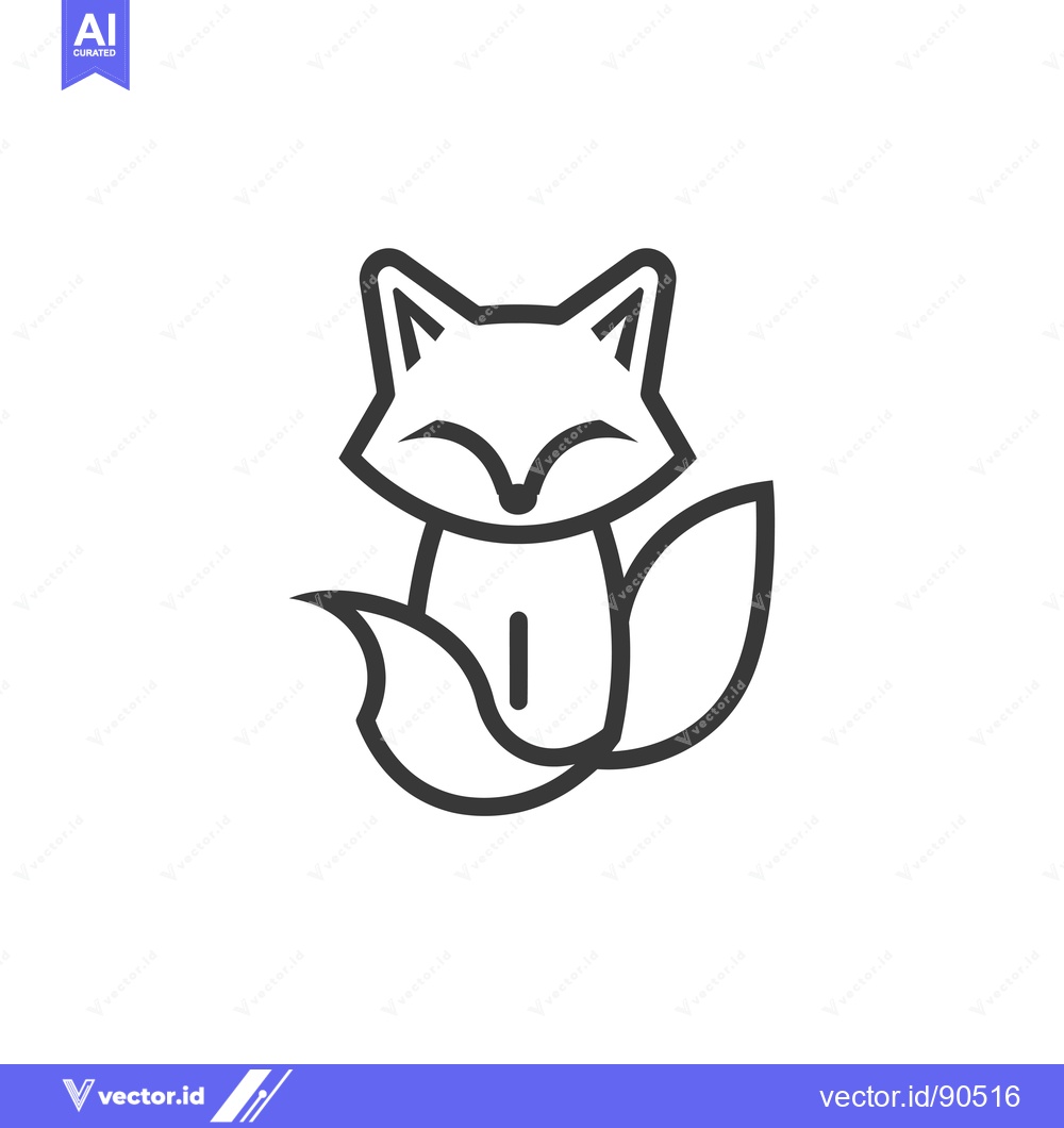 Premium Vector of Outline Illustration of a Sitting Fox