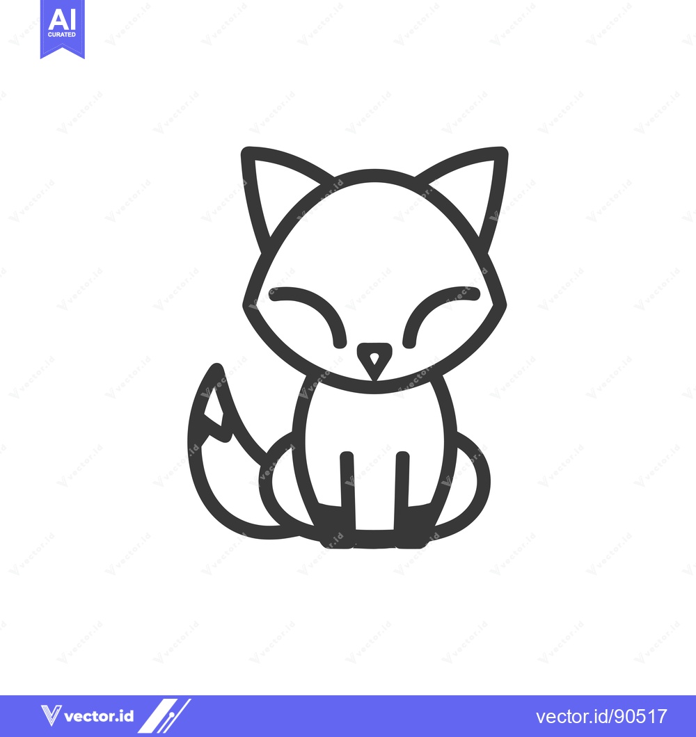 Premium Vector of Outline Illustration of a Sitting Fox with a Happy Expression