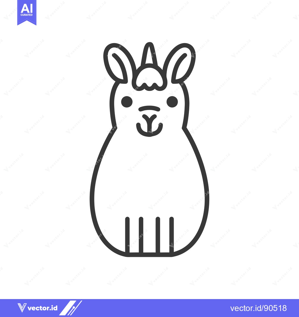 Premium Vector of Outline Illustration of a Sitting Llama with a Unicorn Horn