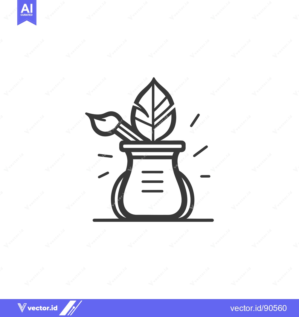 Premium Vector dari Outline Illustration of a Vase with a Leaf and a Paintbrush