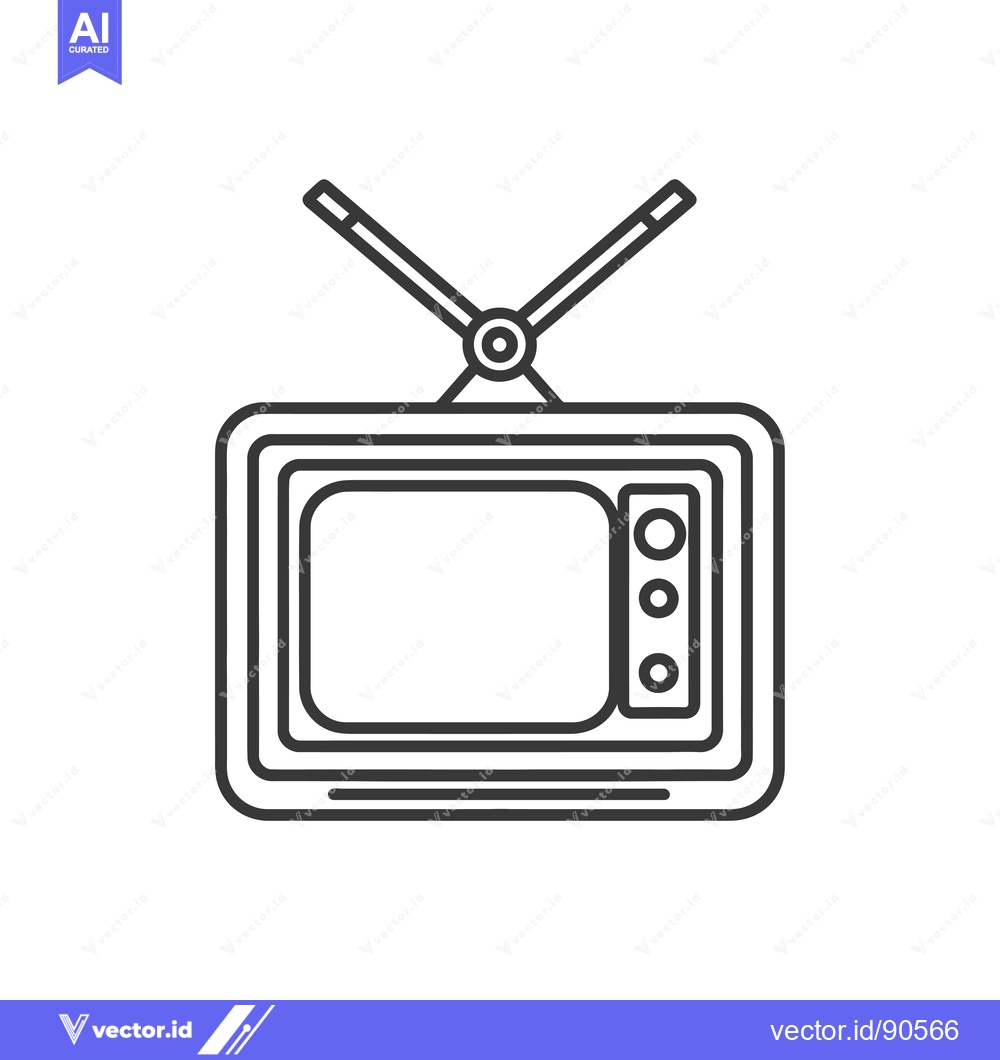 Premium Vector of Outline Illustration of a Vintage Television with Antenna