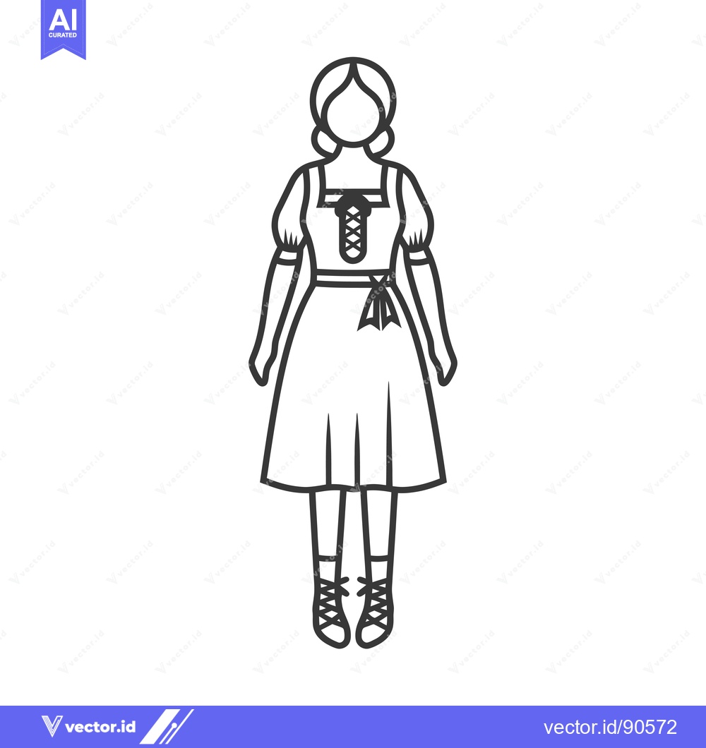 Premium Vector dari Outline Illustration of a Woman in a Traditional German Dirndl Dress
