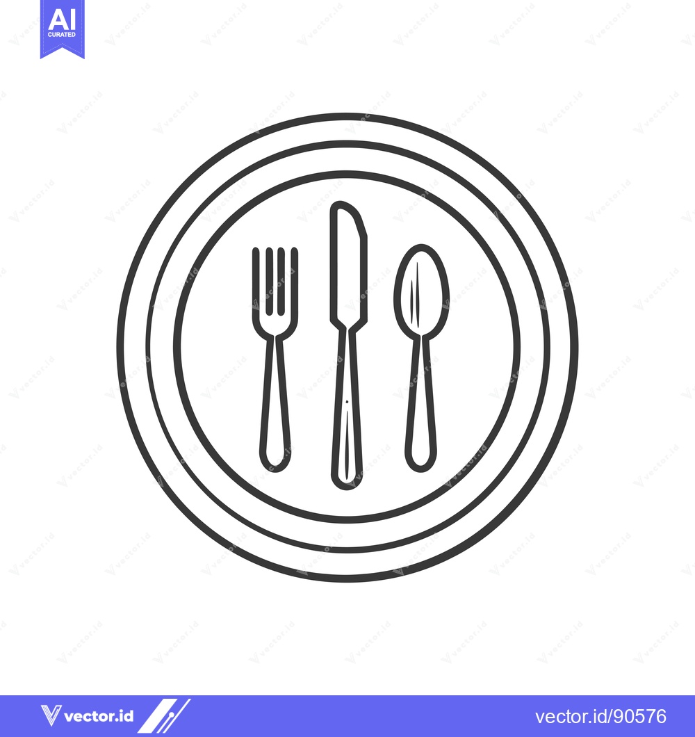 Premium Vector of Outline Illustration of Fork, Knife, and Spoon on Plate