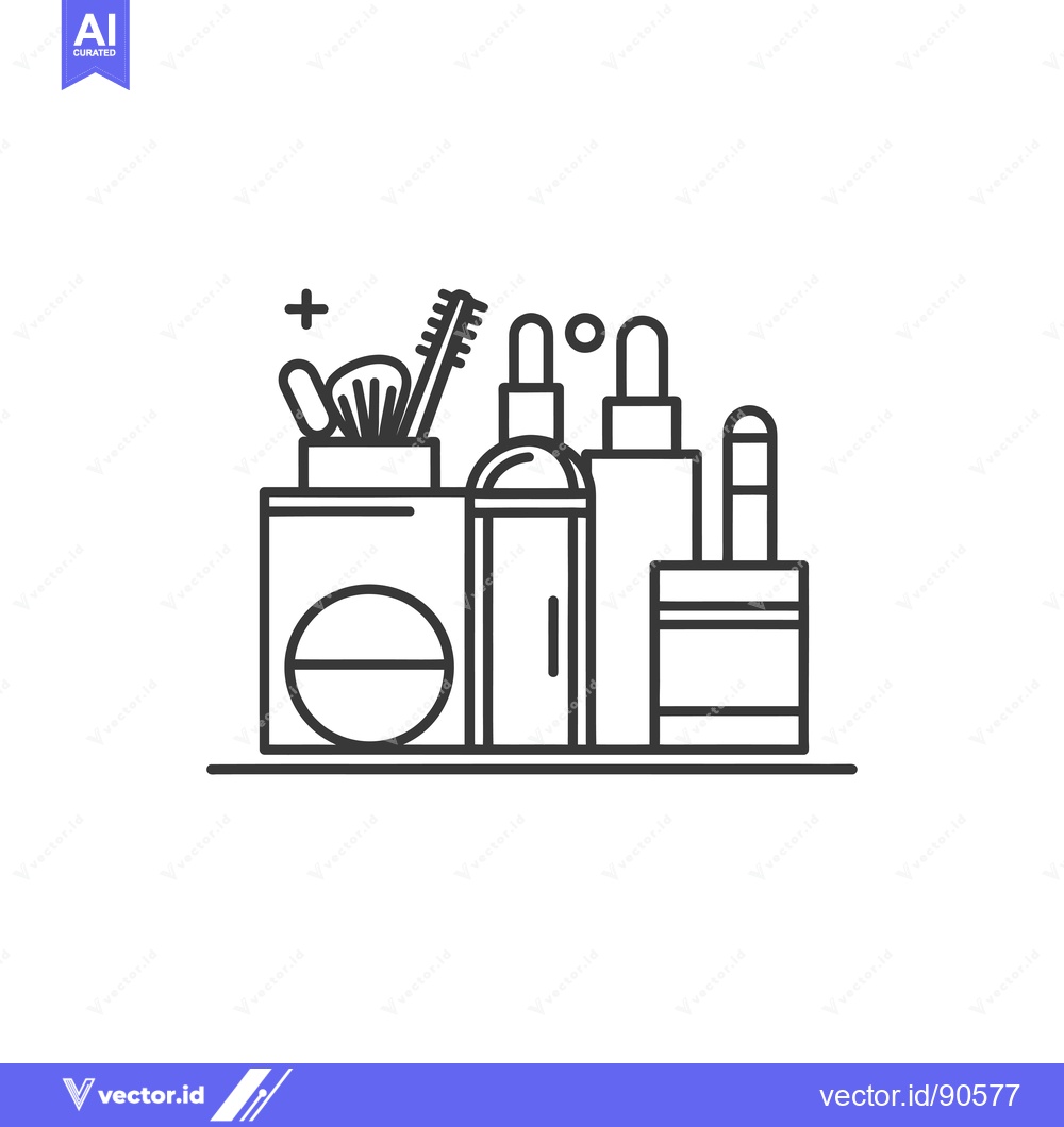 Premium Vector of Outline Illustration of Makeup Products in a Tray