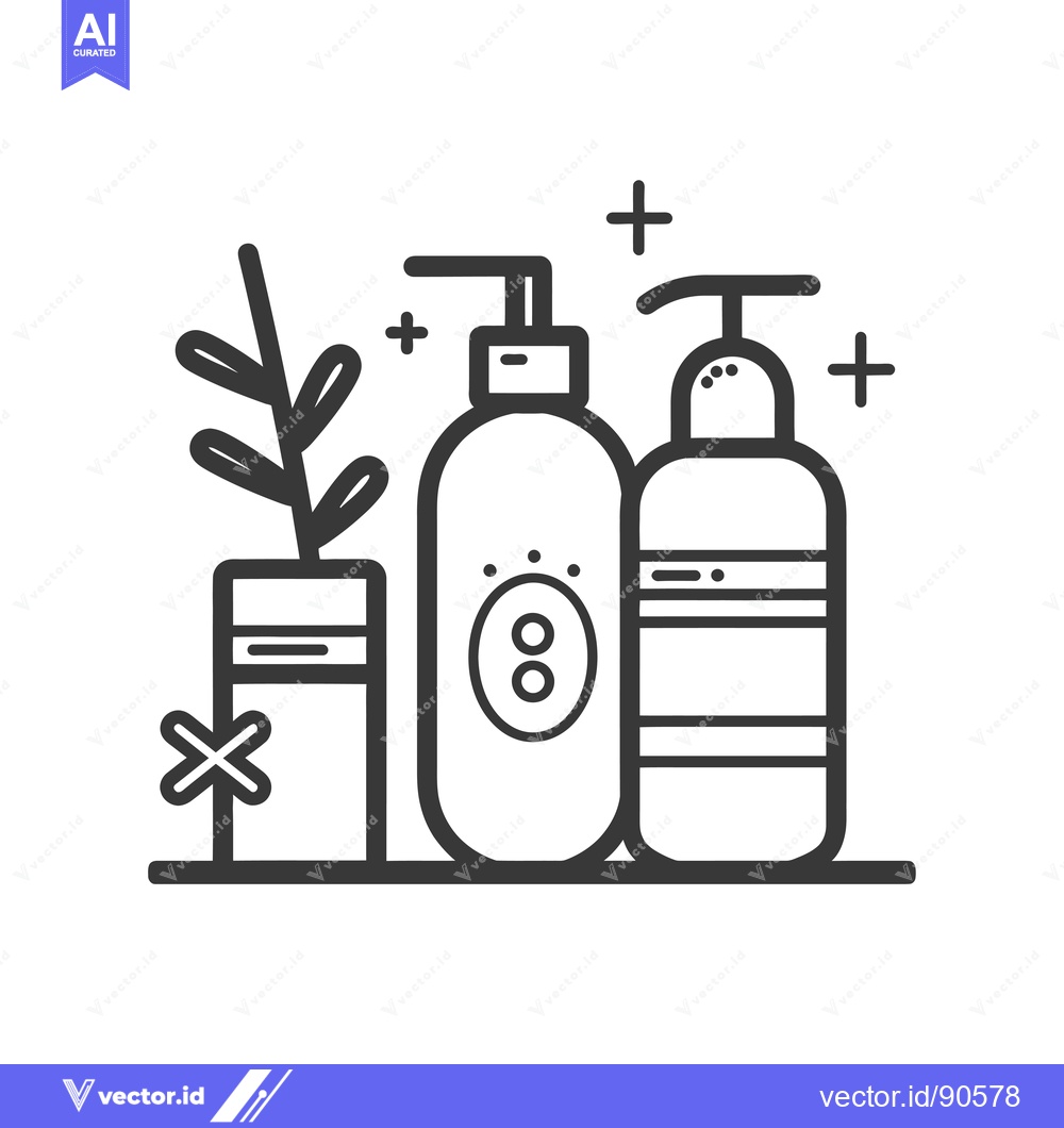 Premium Vector dari Outline Illustration of Three Bottles and a Plant on a Shelf