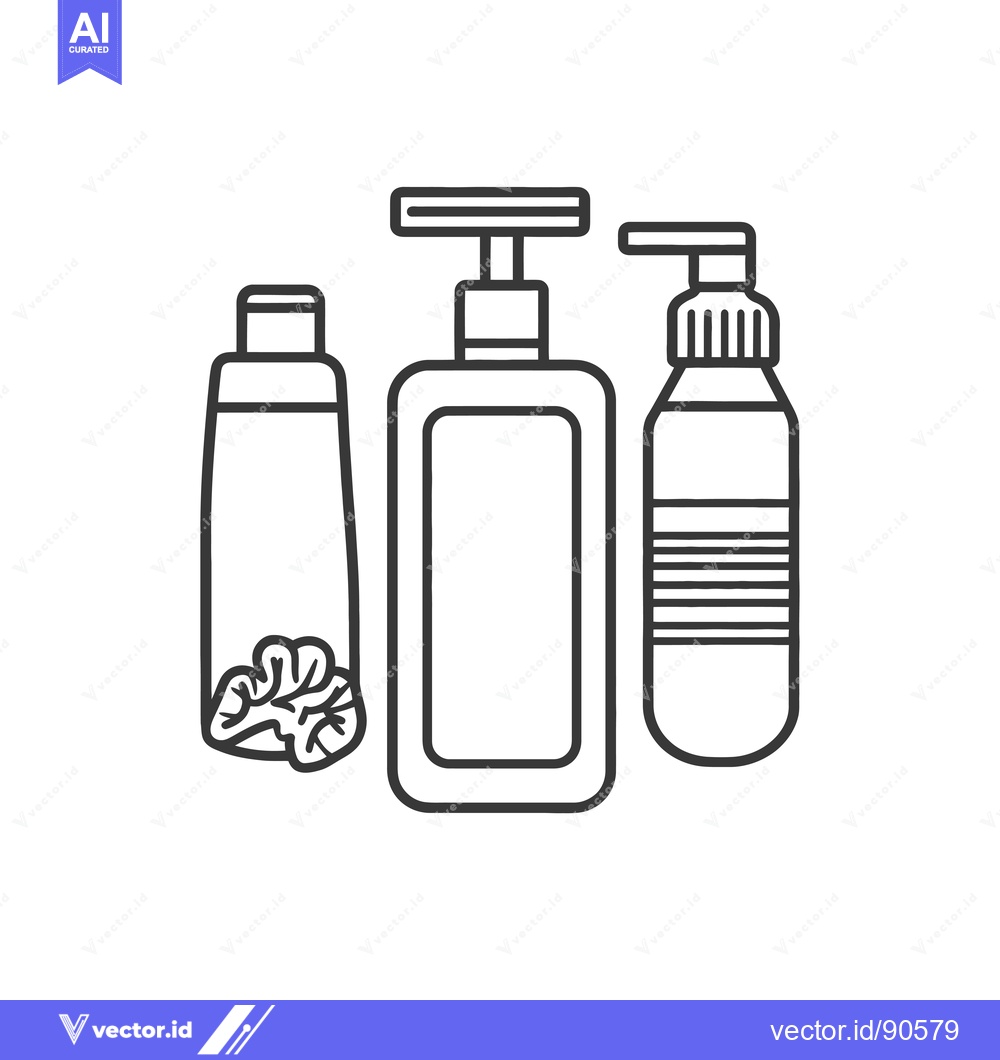Premium Vector dari Outline Illustration of Three Different-Shaped Bottles of Liquid Soap