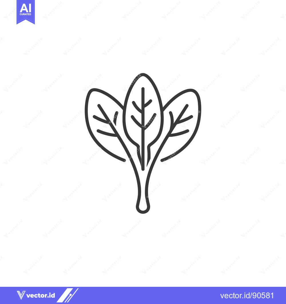Premium Vector dari Outline Illustration of Three Spinach Leaves with a Stem