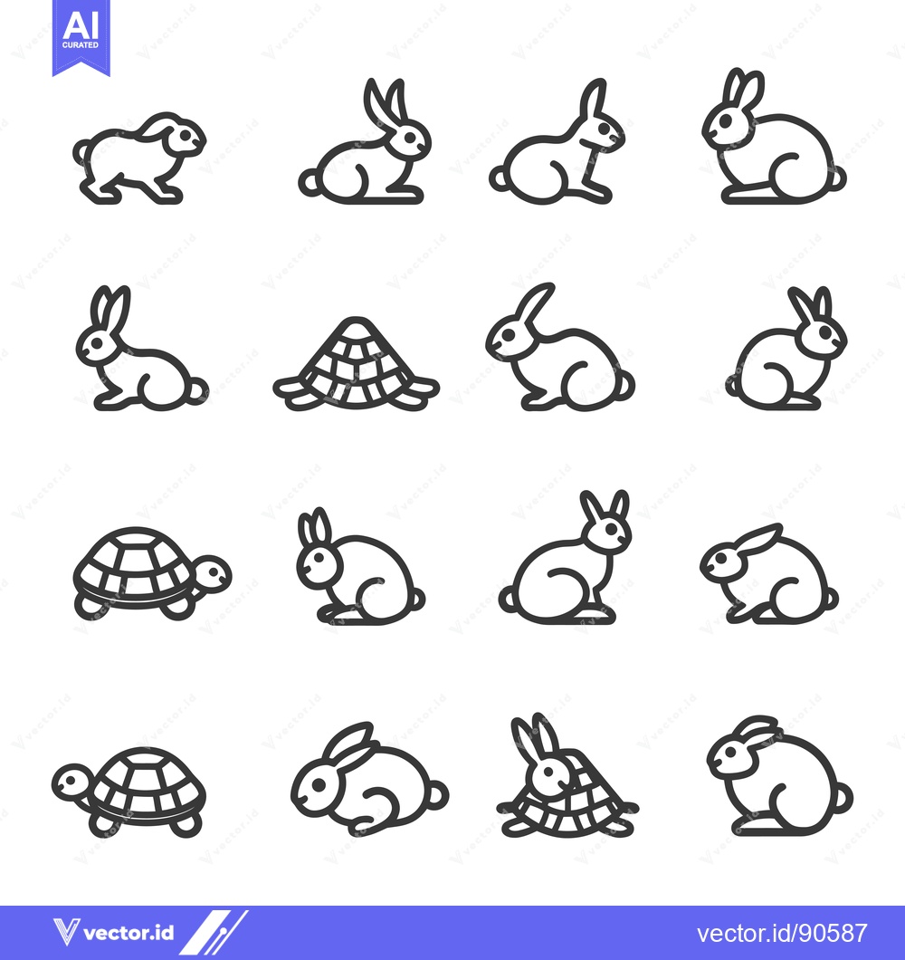 Premium Vector of Outline Illustrations of Rabbits and Turtles