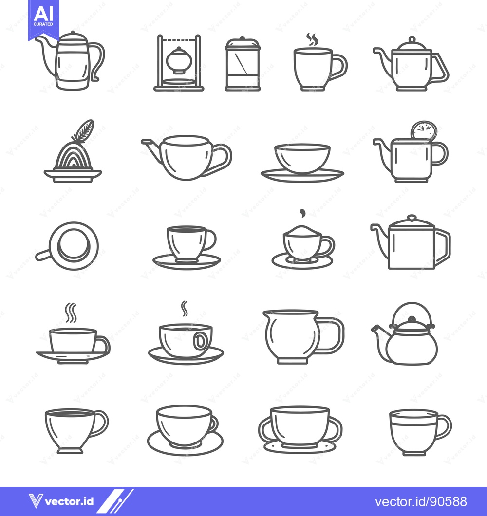 Premium Vector of Outline Illustrations of Teapots and Teacups