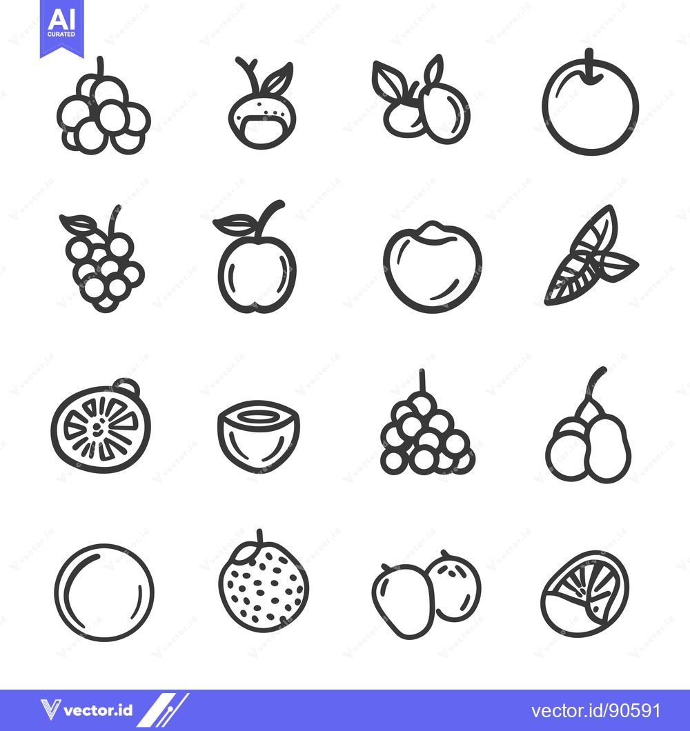 Premium Vector dari Outline Illustrations of Various Fruits and Berries