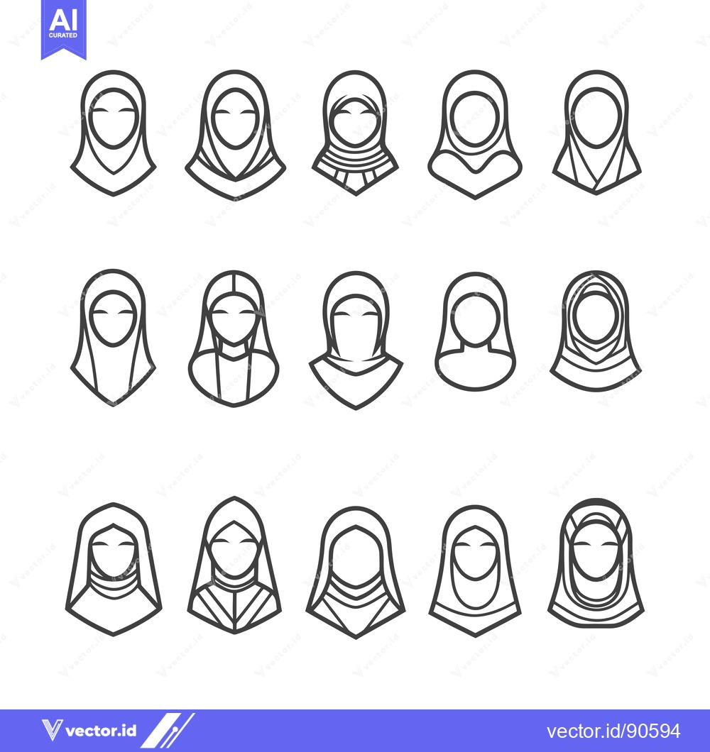 Premium Vector dari Outline Illustrations of Women Wearing Hijabs