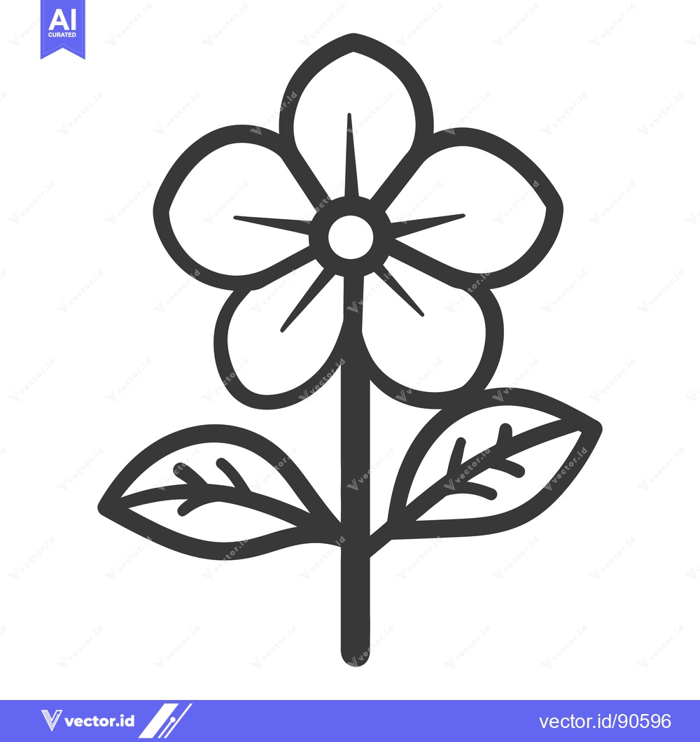 Premium Vector dari A simple black line drawing showing a blooming flower