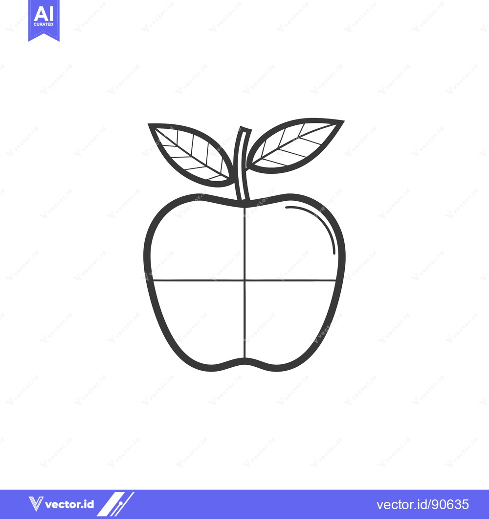 Premium Vector of Outline of an Apple with Two Leaves