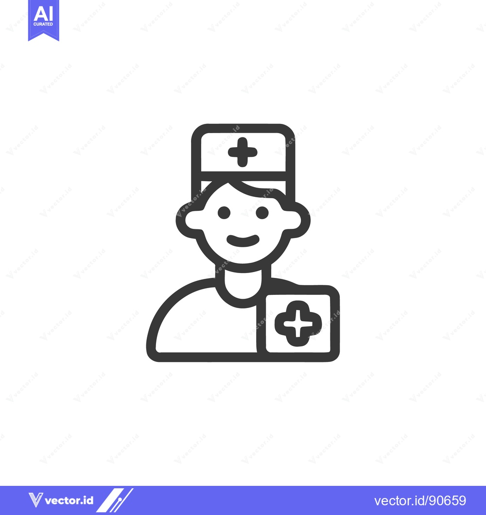 Premium Vector of Minimalist Icon of Smiling Doctor with Medical Symbol on White Backgro