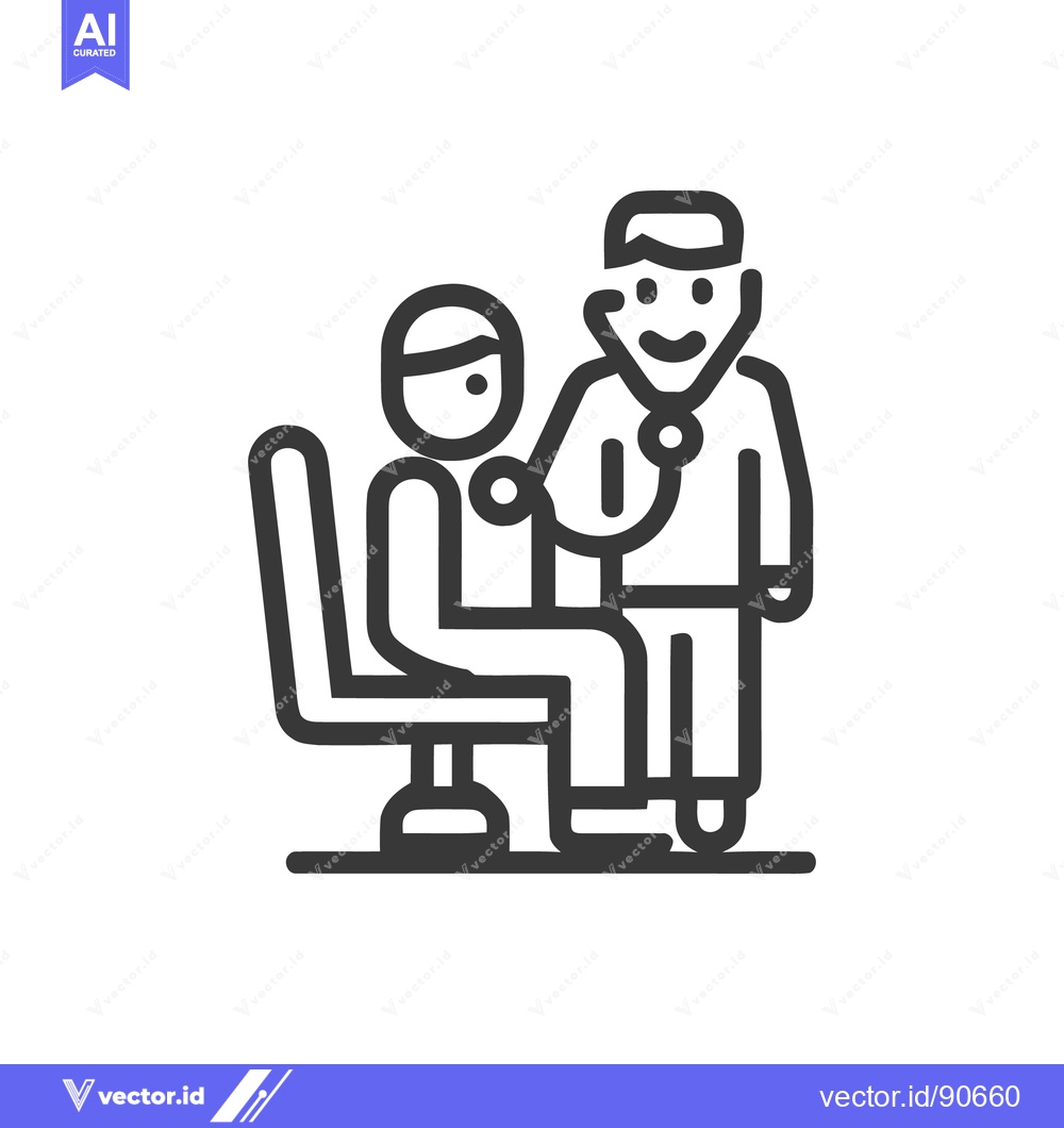 Premium Vector of Doctor Examining Patient with Stethoscope, Outline Icon Style, Healthc