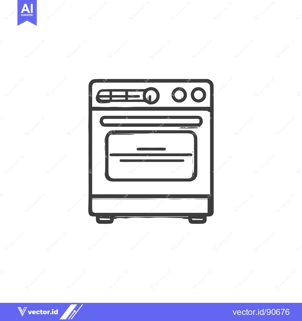 Premium Vector dari Stylized Kitchen Oven Illustration with Brushstroke Texture on White B