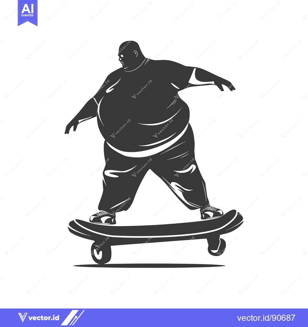Premium Vector of Overweight Man Doing a Skateboard Trick